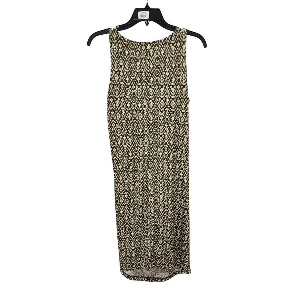 Michael Kors Green White Print Gathered Waist Dress Sz L